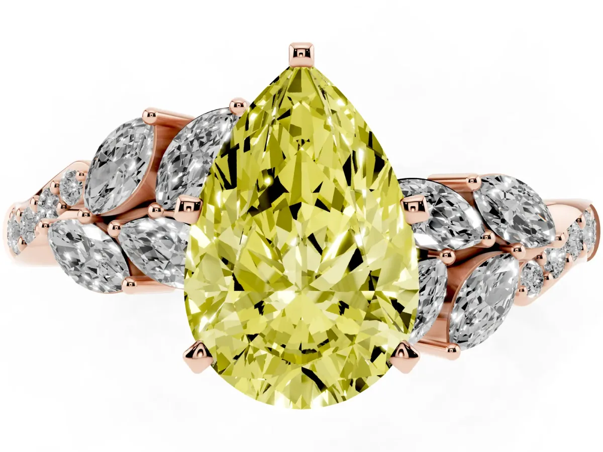 Fancy Yellow Pear Cut Solitaire Marquise Twist Band with Six-Prong Setting Rose gold