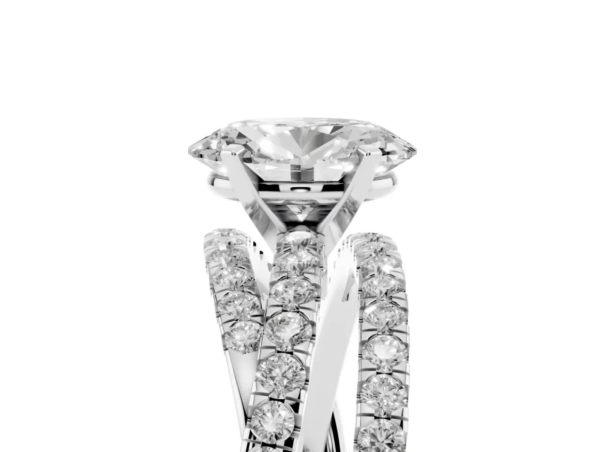 Oval Cut Solitaire Twist Band with Pavé Setting and Four-Prong Setting Platinum