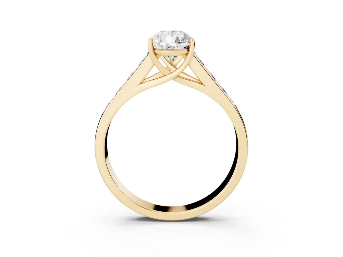 Pear Cut Solitaire Channel-Set Diamond Engagement Ring with Four-Prong Setting Yellow gold
