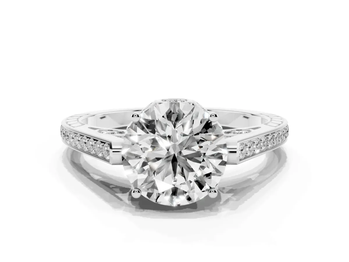 Round Cut Cut Cathedral Pave Diamond Engagement Ring with Six-Prong Setting Platinum