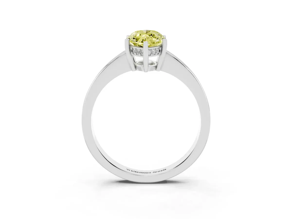 Fancy Yellow Marquise Cut Solitaire Pavé Band Prong Setting Ring Silver