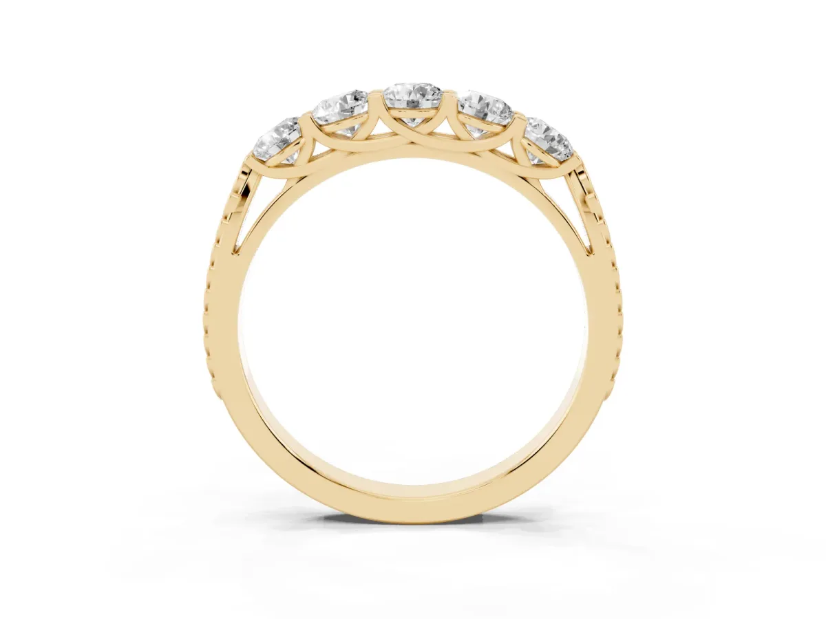 Five-Stone Round Diamond Prong-Set Band Yellow gold