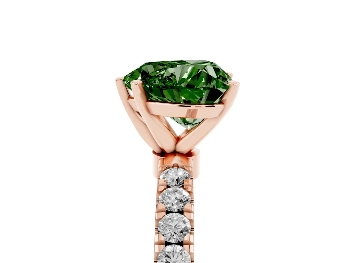 Fancy Green Heart Cut Diamond Solitaire Ring with Pavé Accents and Four-Prong Setting Rose gold