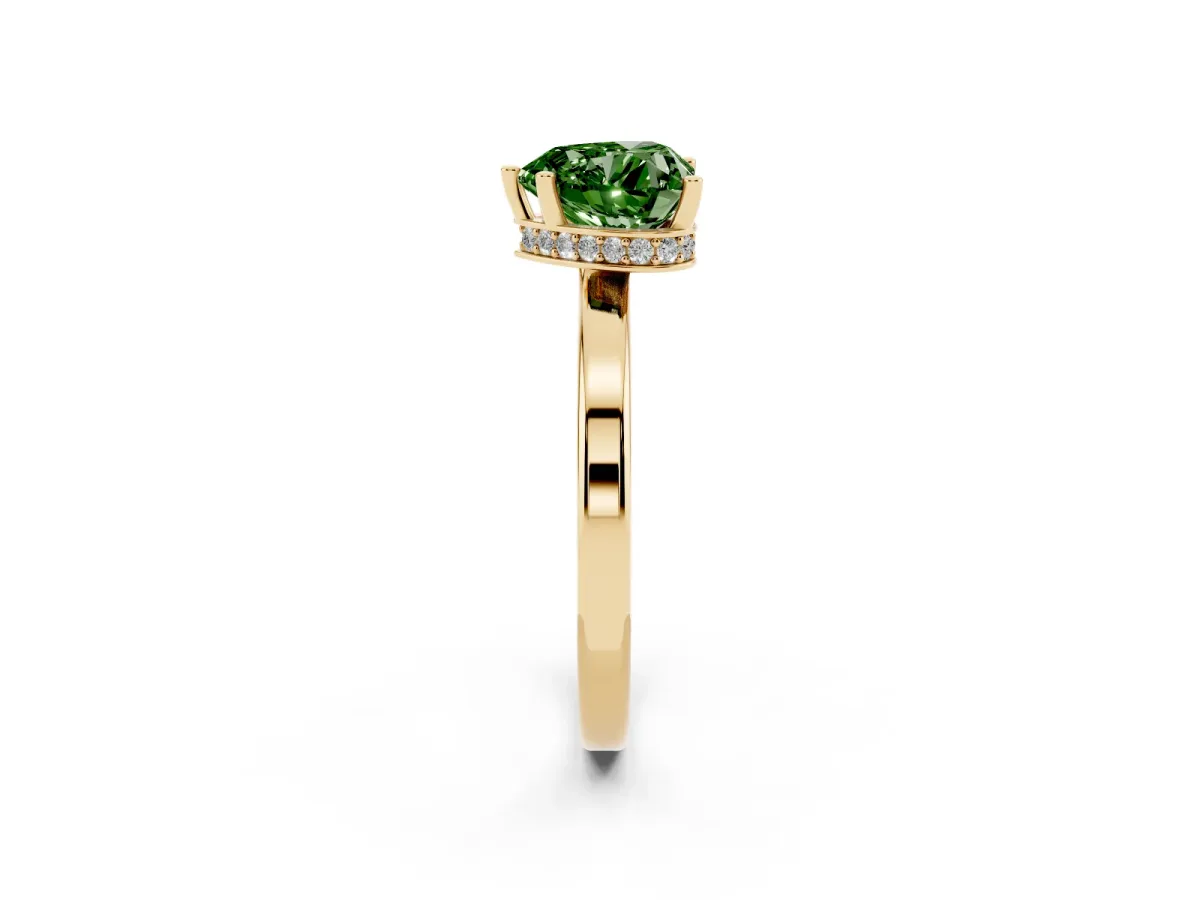 Fancy Green Heart Cut Cut Solitaire Engagement Ring with Four-Prong Setting on a Classic Band Yellow gold