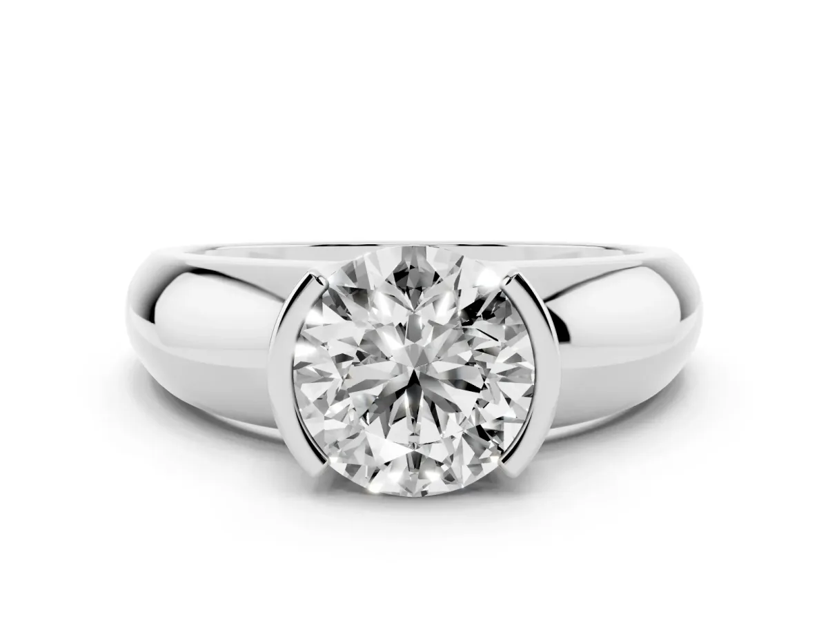 Round Cut Solitaire Tension Set Diamond Ring with Wide Band Silver