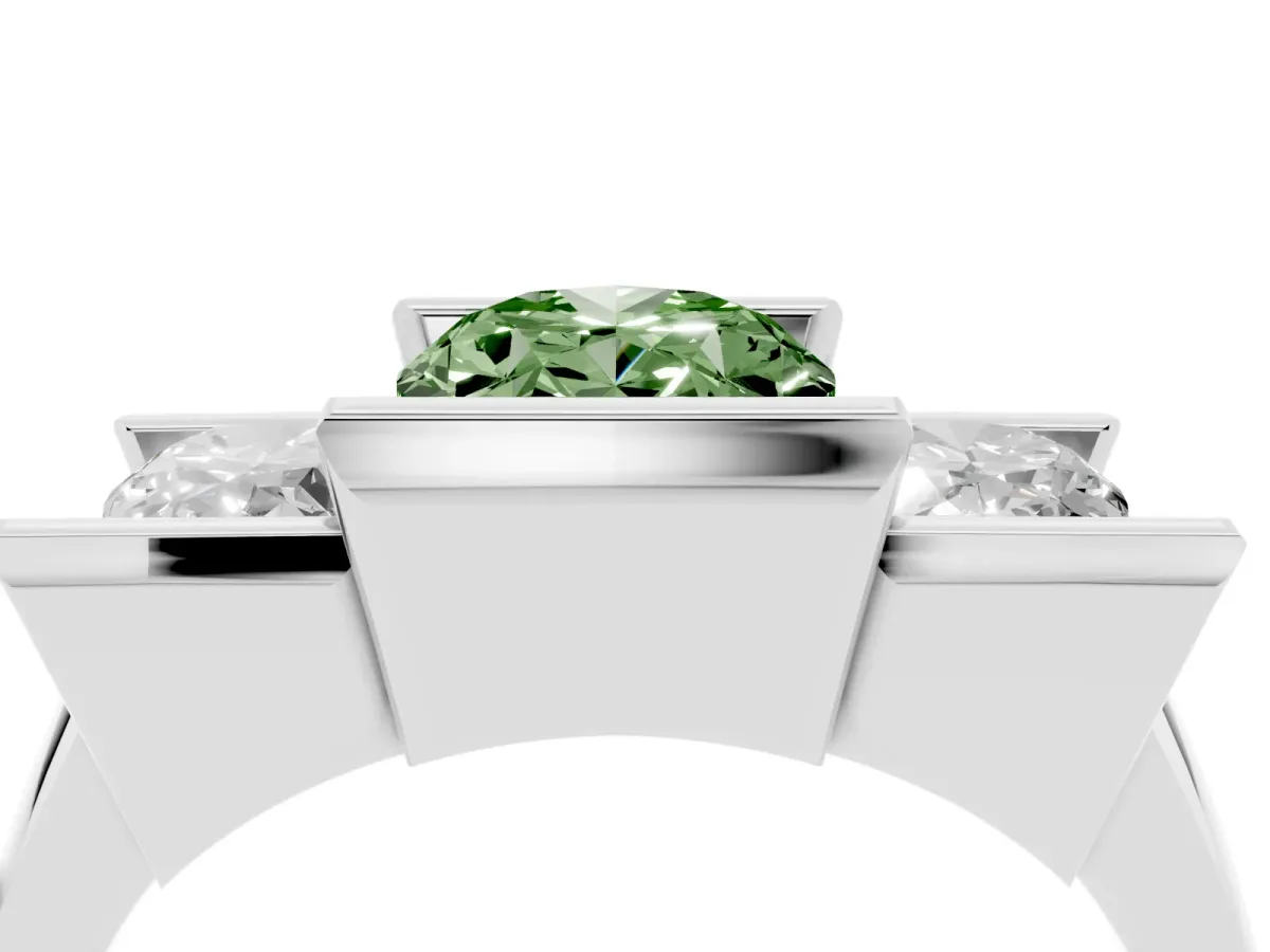 Fancy Green Three Stone Oval Cut Cut Channel Set Diamond Ring White gold
