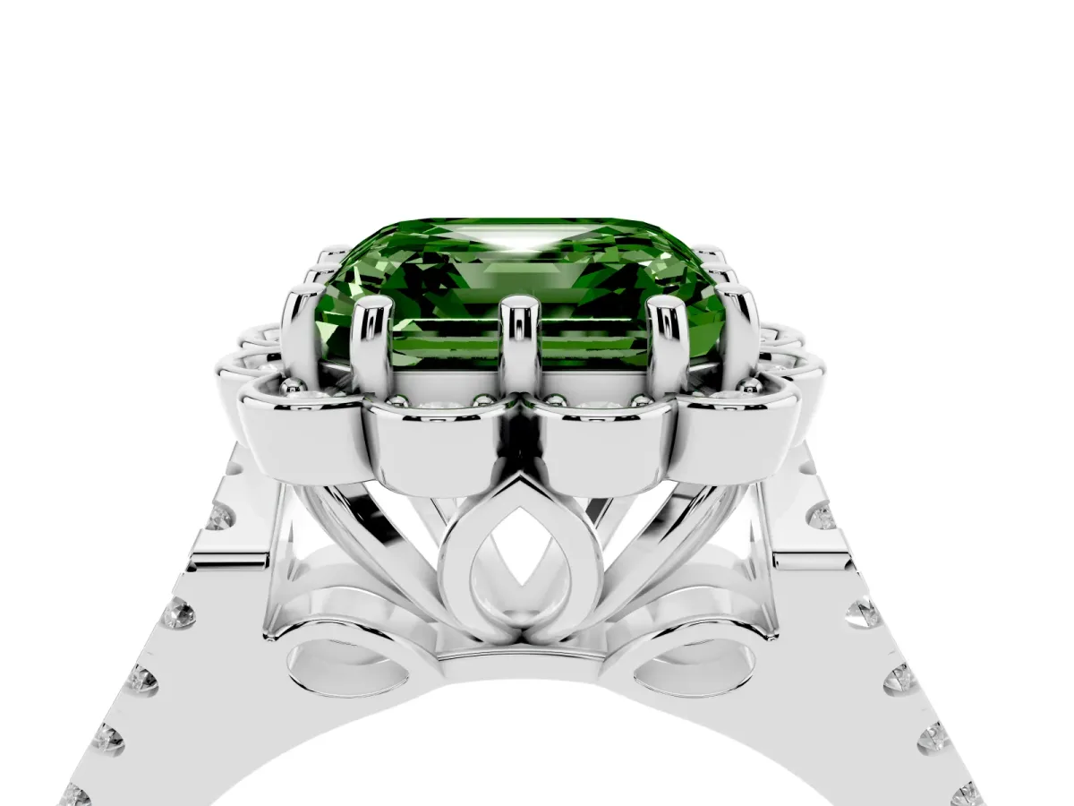 Fancy Green Asscher Cut Halo Diamond Floral Split Shank Engagement Ring Silver