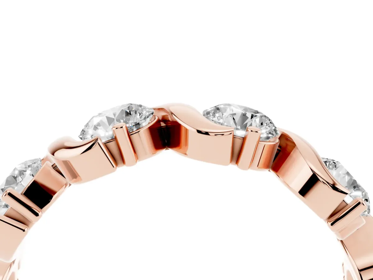 Round Diamond Half Eternity Band with Wave Prong Setting Rose gold