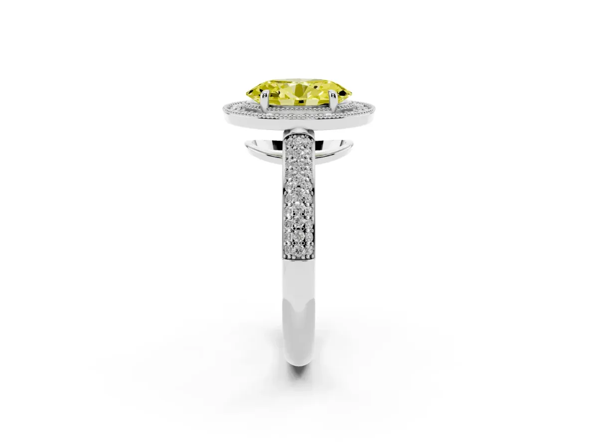 Fancy Yellow Oval Cut Cut Halo Diamond Pave Band with Four-Prong Setting Silver
