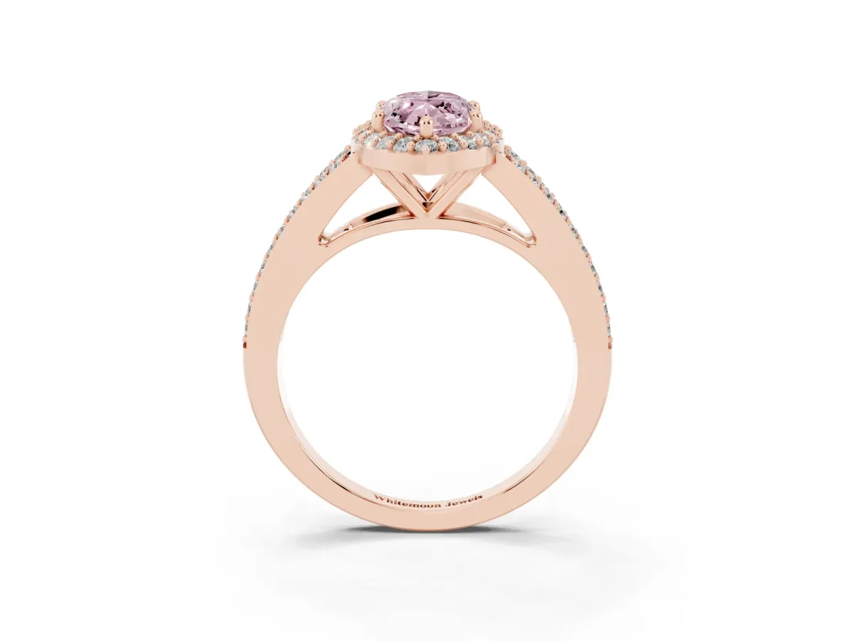 Fancy Pink Marquise Cut Halo Split Shank Diamond Ring with Prong Setting Rose gold