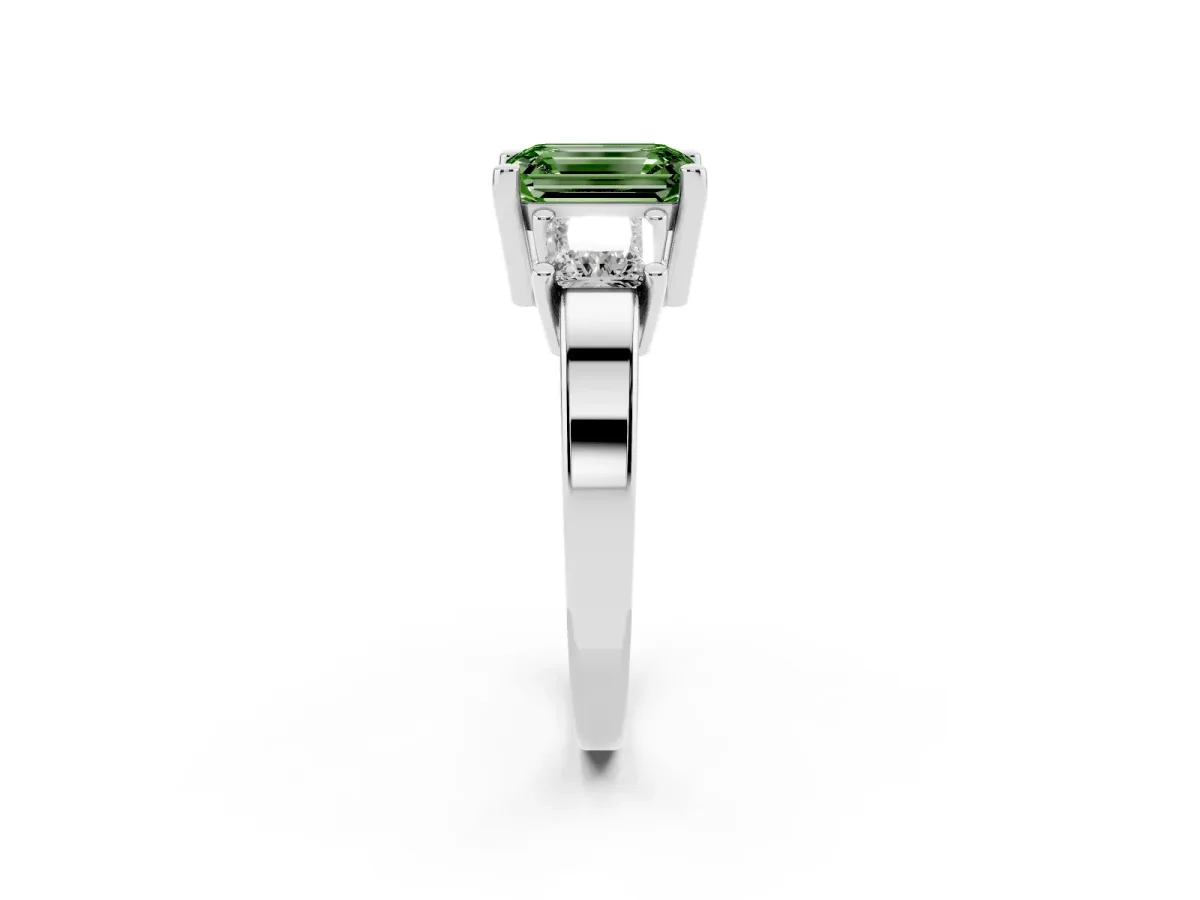 Fancy Green Three-Stone Emerald Cut Cut Solitaire Ring with Prong Setting Platinum