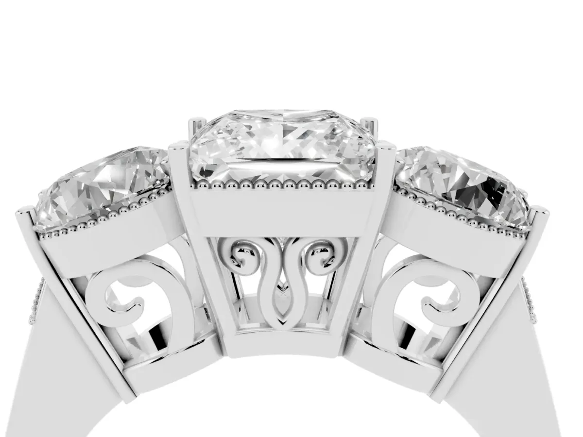 Three-Stone Princess Cut Diamond Engagement Ring with Prong Setting on a Classic Band Silver