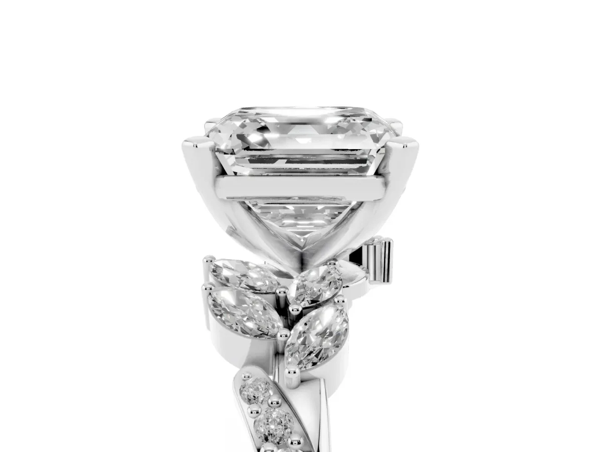 Asscher Cut Solitaire Marquise Twist Band with Six-Prong Setting Silver