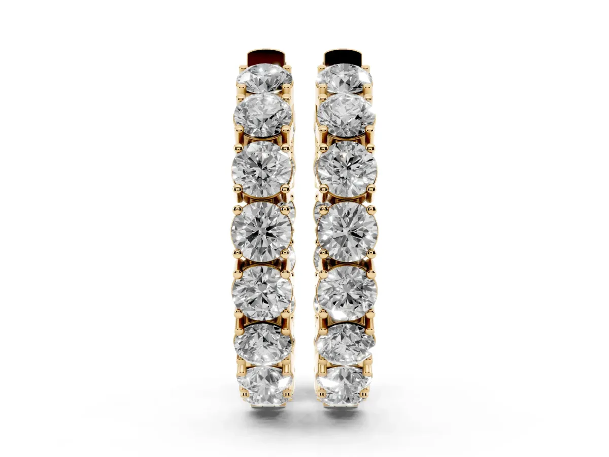 Round Cut Diamond Inside-Out Hoop Earrings with Shared Prong Setting Yellow gold