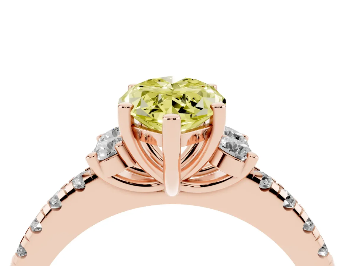 Fancy Yellow Marquise Cut Diamond Three-Stone Pave Band with Four-Prong Setting Rose gold