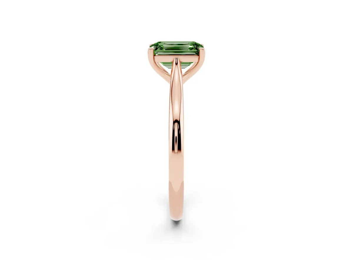 Fancy Green Emerald Cut Cut Solitaire Ring with Cathedral Band and Four-Prong Setting Rose gold