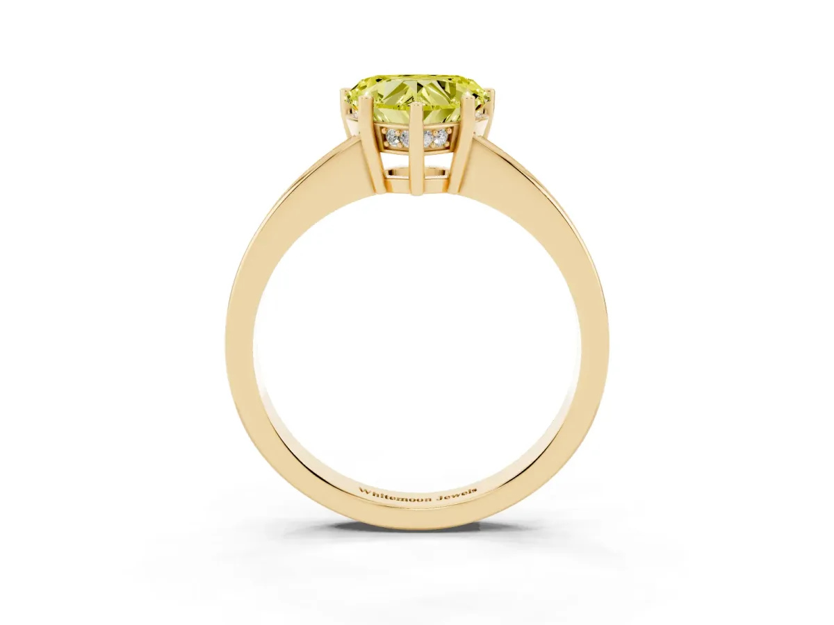 Fancy Yellow Heart Cut Solitaire Pavé Band Prong Setting Ring Yellow gold