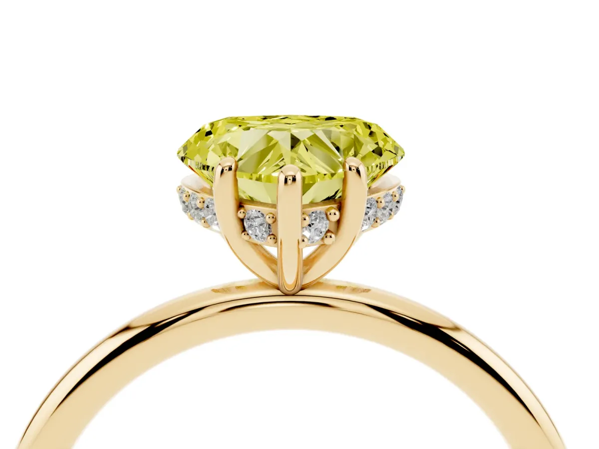 Fancy Yellow Heart Cut Solitaire Diamond Ring with a Classic Band and Four-Prong Setting Yellow gold