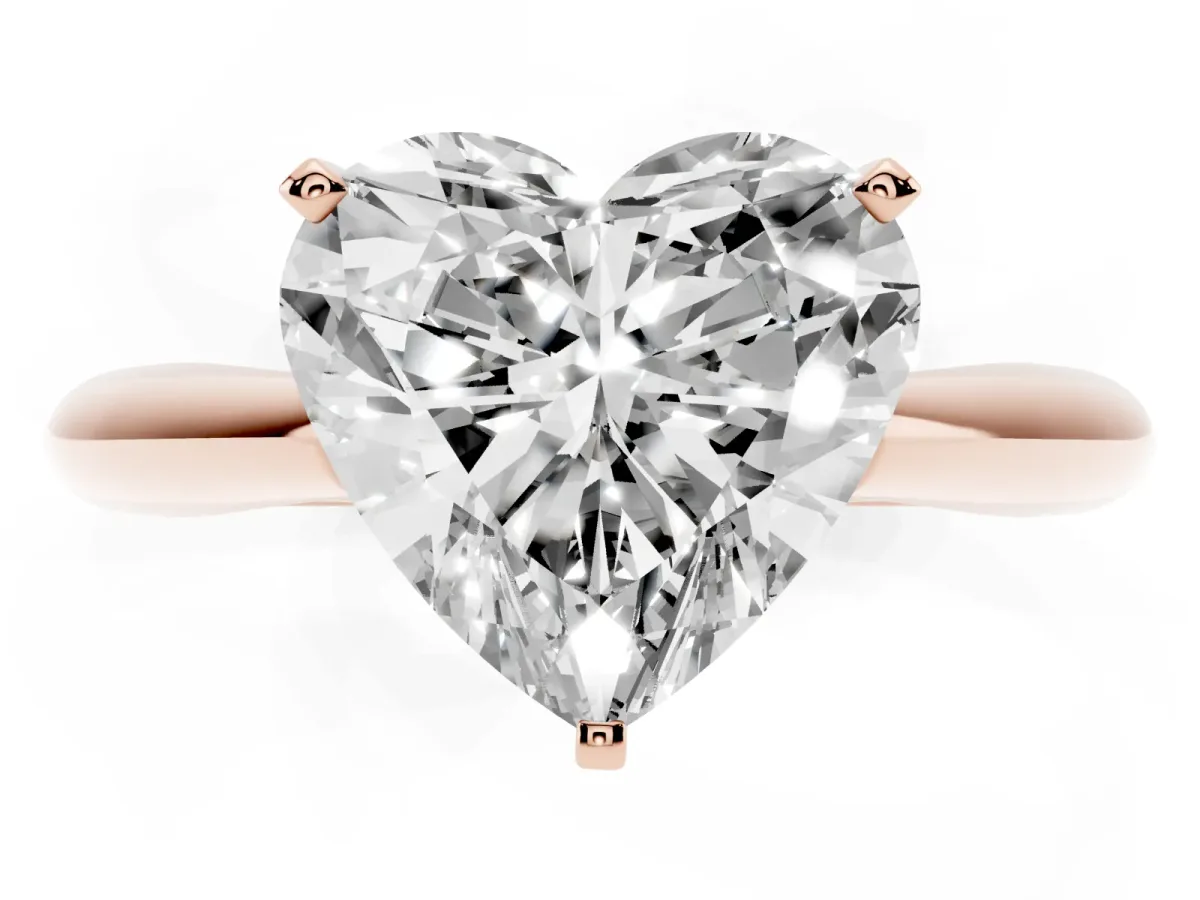 Heart Cut Diamond Solitaire Engagement Ring with Cathedral Setting and Four-Prong Mount Rose gold
