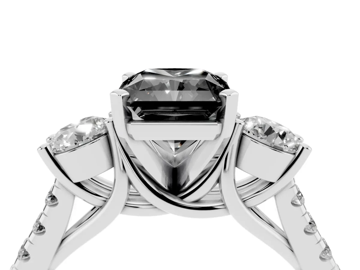 Fancy Black Three-Stone Radiant Cut Diamond Pavé Band with Four-Prong Setting Silver
