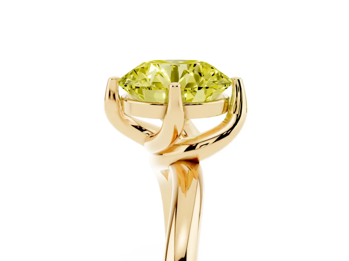 Fancy Yellow Round Cut Diamond Solitaire Engagement Ring with Four-Prong Setting and Classic Band Yellow gold