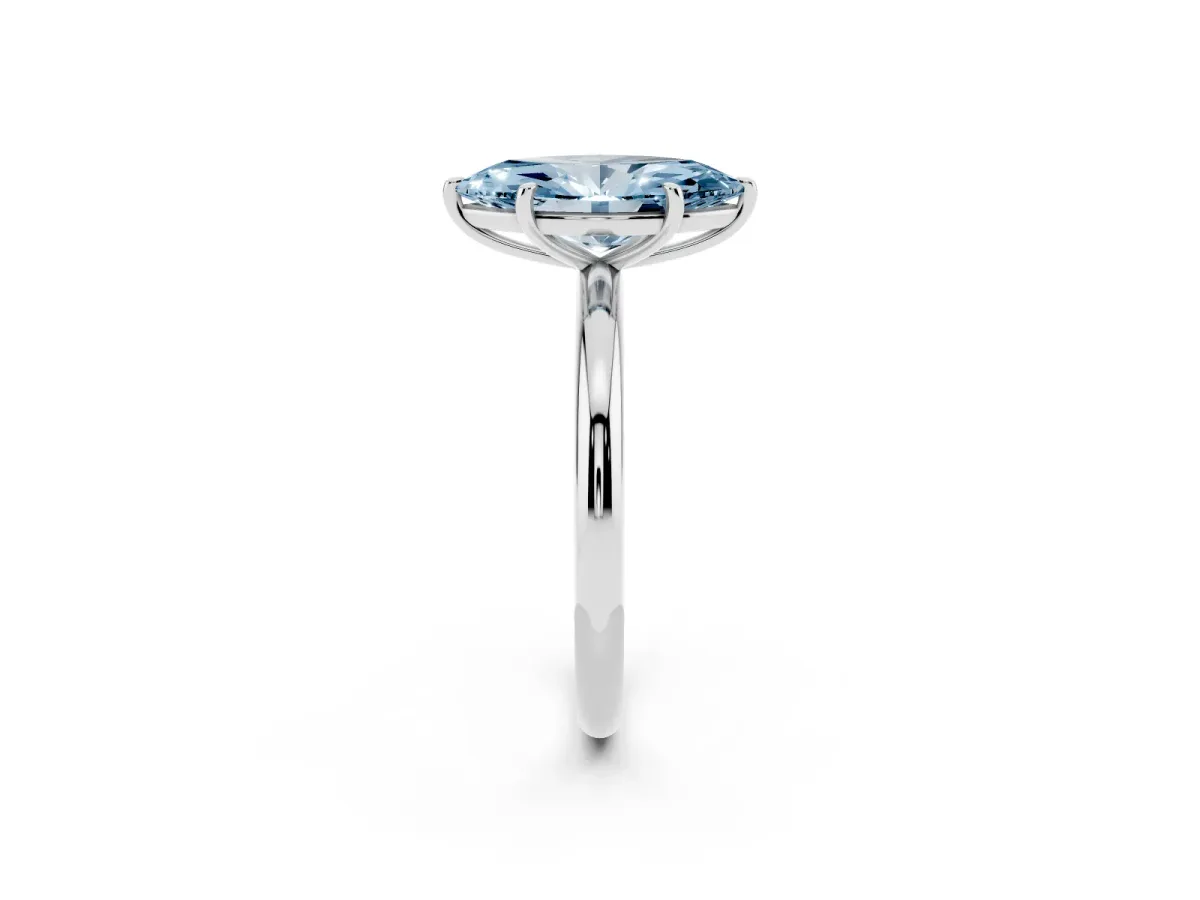 Fancy Blue Oval Cut Solitaire Diamond Ring with Four-Prong Setting on a Plain Band Platinum