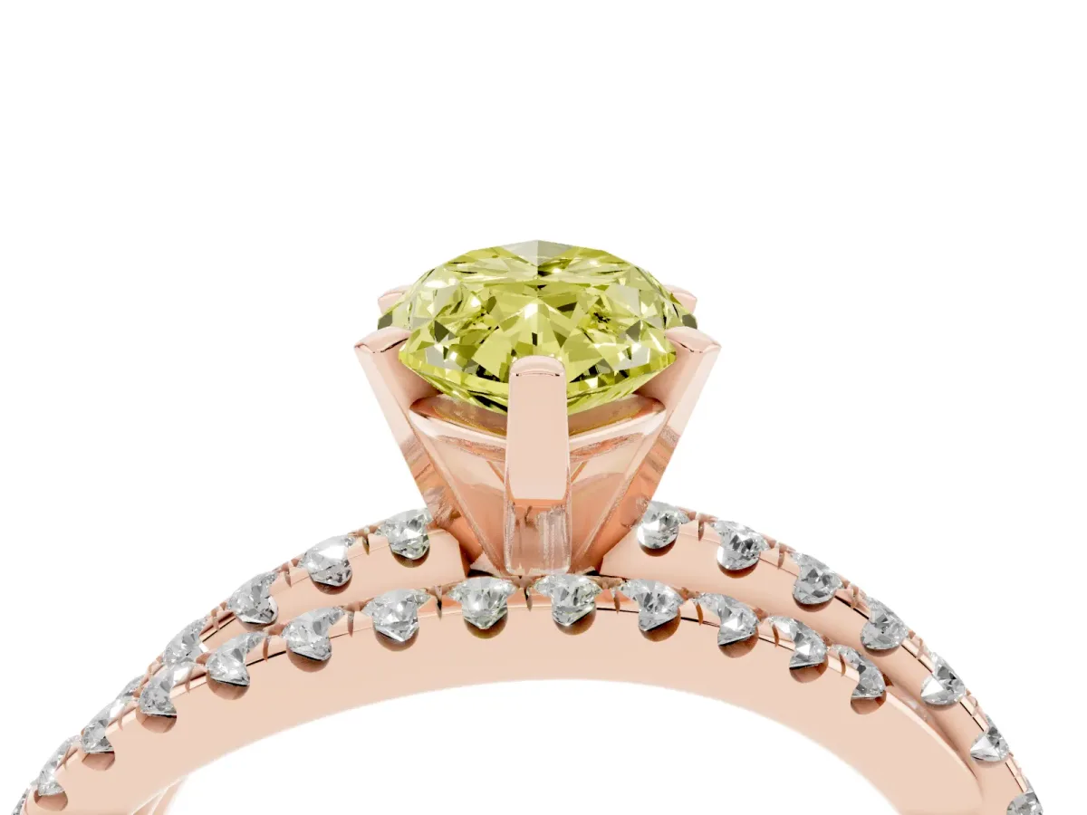 Fancy Yellow Marquise Cut Solitaire Twist Band with Pavé Setting and Four-Prong Setting Rose gold
