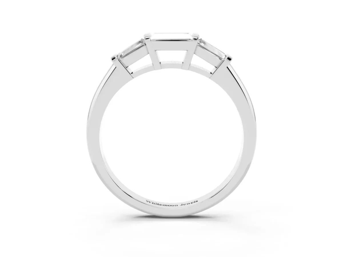 Three-Stone Baguette Cut Channel Set Diamond Band Platinum
