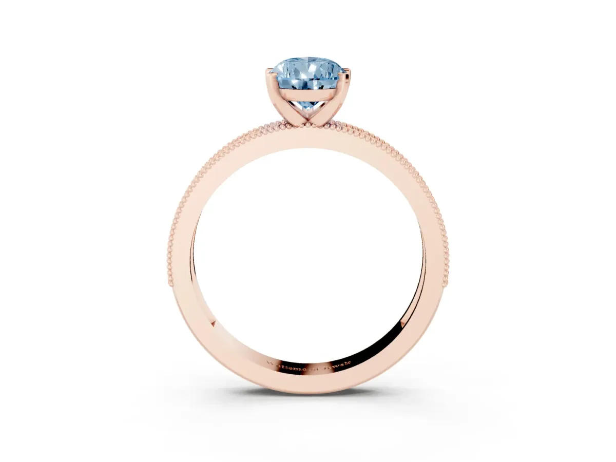 Fancy Blue Pear Cut Diamond Milgrain Pavé Engagement Ring with Four-Prong Setting Rose gold