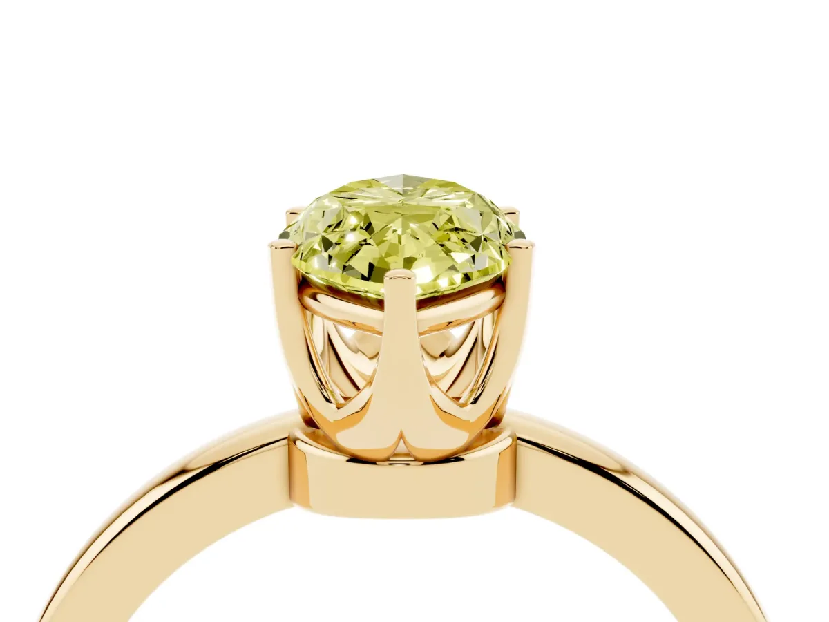 Fancy Yellow Marquise Cut Solitaire Diamond Ring with Six-Prong Setting on a Classic Band Yellow gold