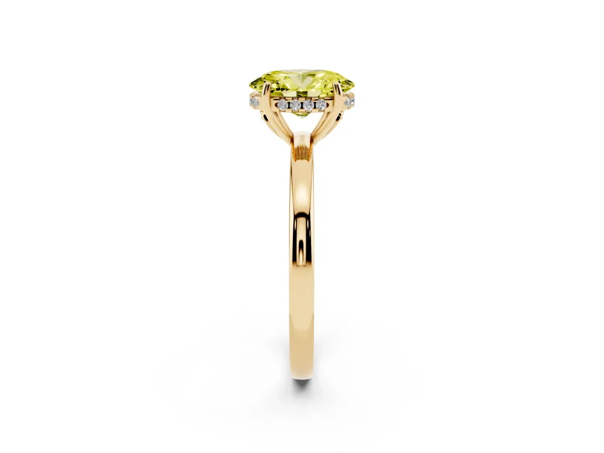 Fancy Yellow Oval Cut Solitaire Diamond Ring with Prong Setting and Plain Band Yellow gold