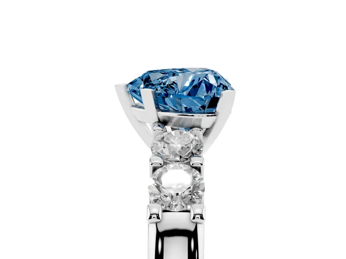 Fancy Blue Heart Cut Brilliant Cut Diamond Five-Stone Prong Set Engagement Ring with Channel Band White gold