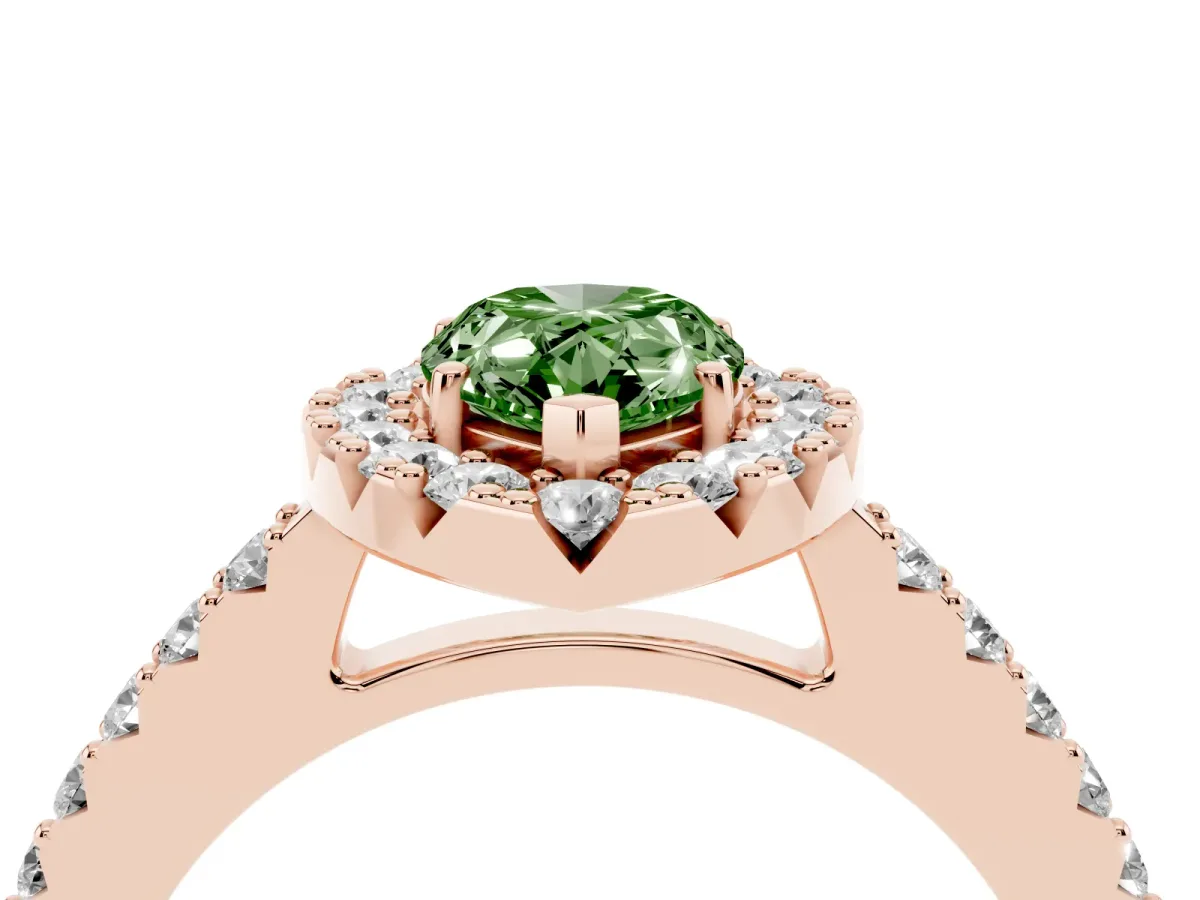 Fancy Green Pear Cut Halo Diamond Pavé Solitaire Ring Rose gold