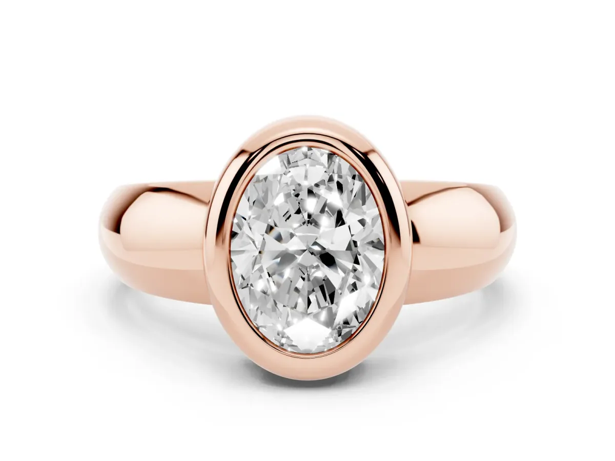 Bezel Set Oval Cut Solitaire Ring with Wide Band Rose gold