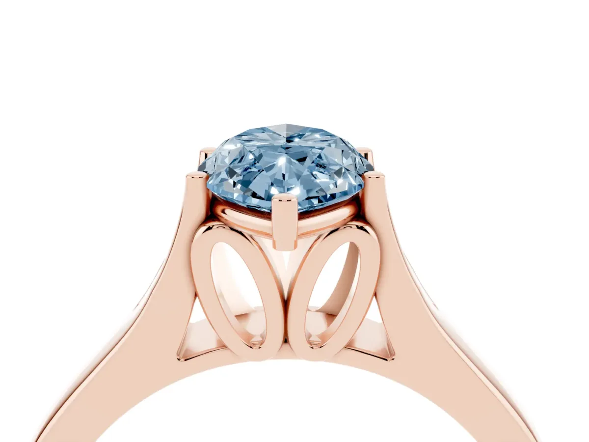 Fancy Blue Marquise Cut Solitaire Diamond Ring with Cathedral Band and Four-Prong Setting Rose gold