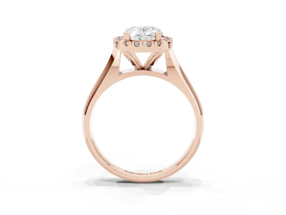 Oval Cut Cut Halo Solitaire Engagement Ring with Square Band and Four-Prong Setting Rose gold