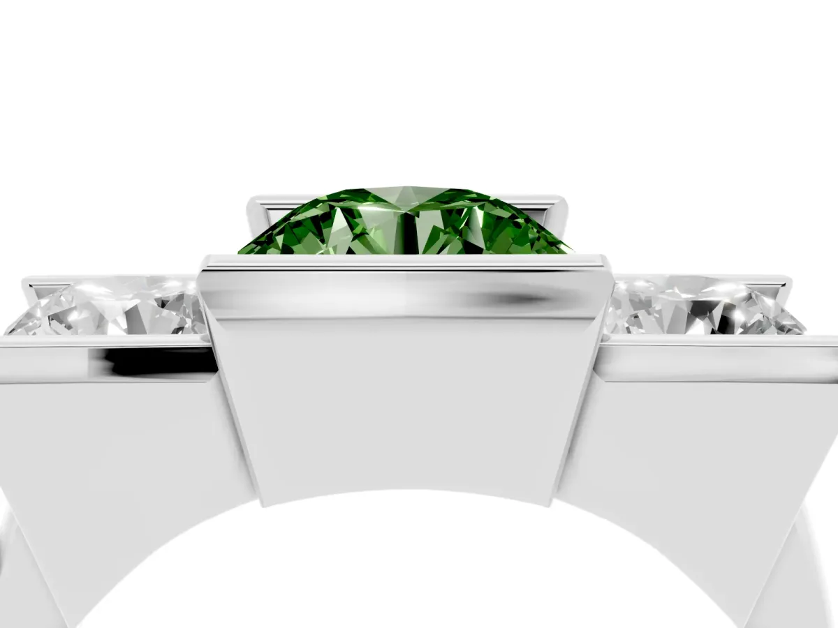 Fancy Green Three Stone Round Cut Cut Channel Set Diamond Ring Platinum