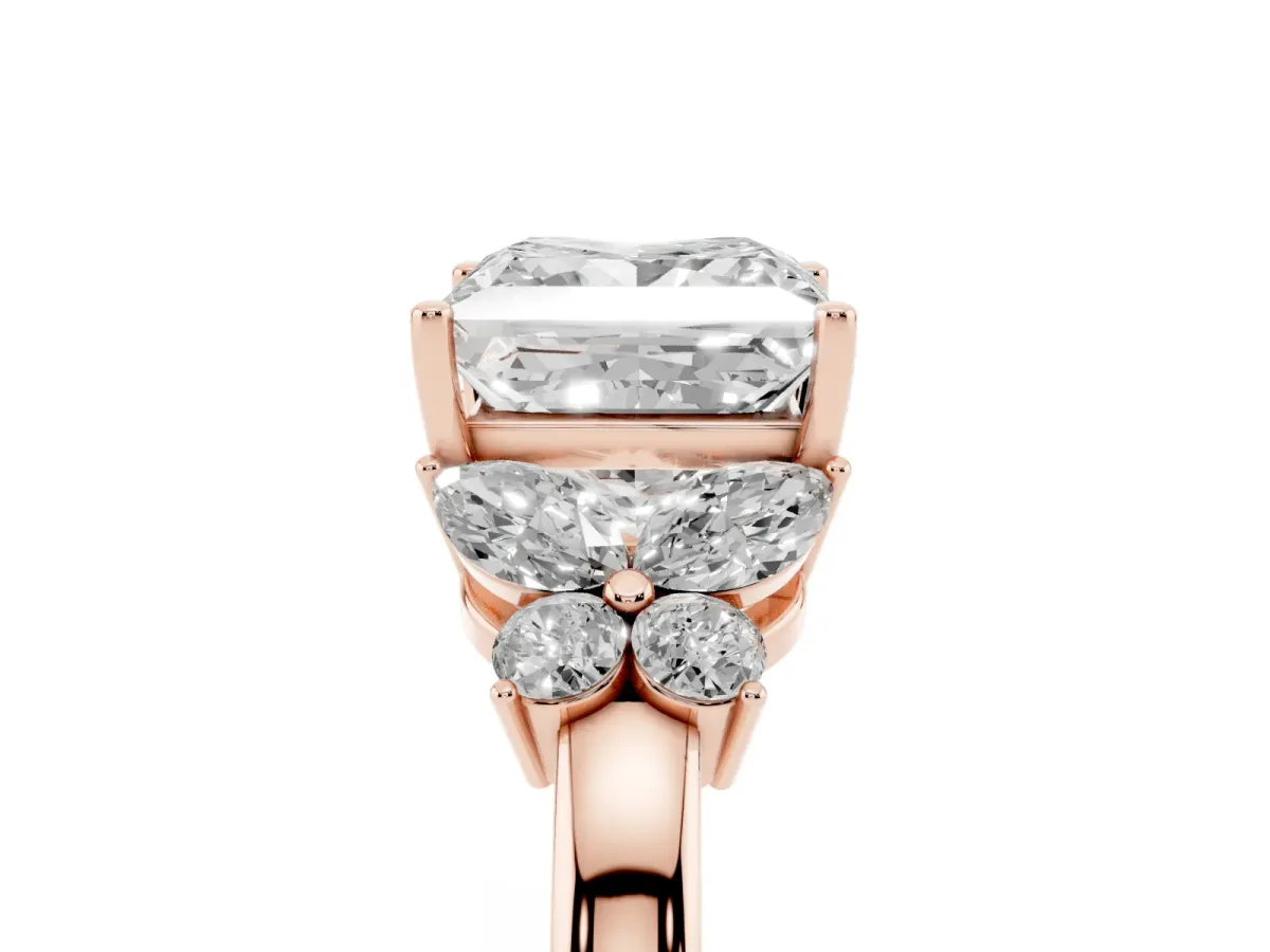 Princess Cut Cut Solitaire Floral Diamond Ring with Four-Prong Setting Rose gold