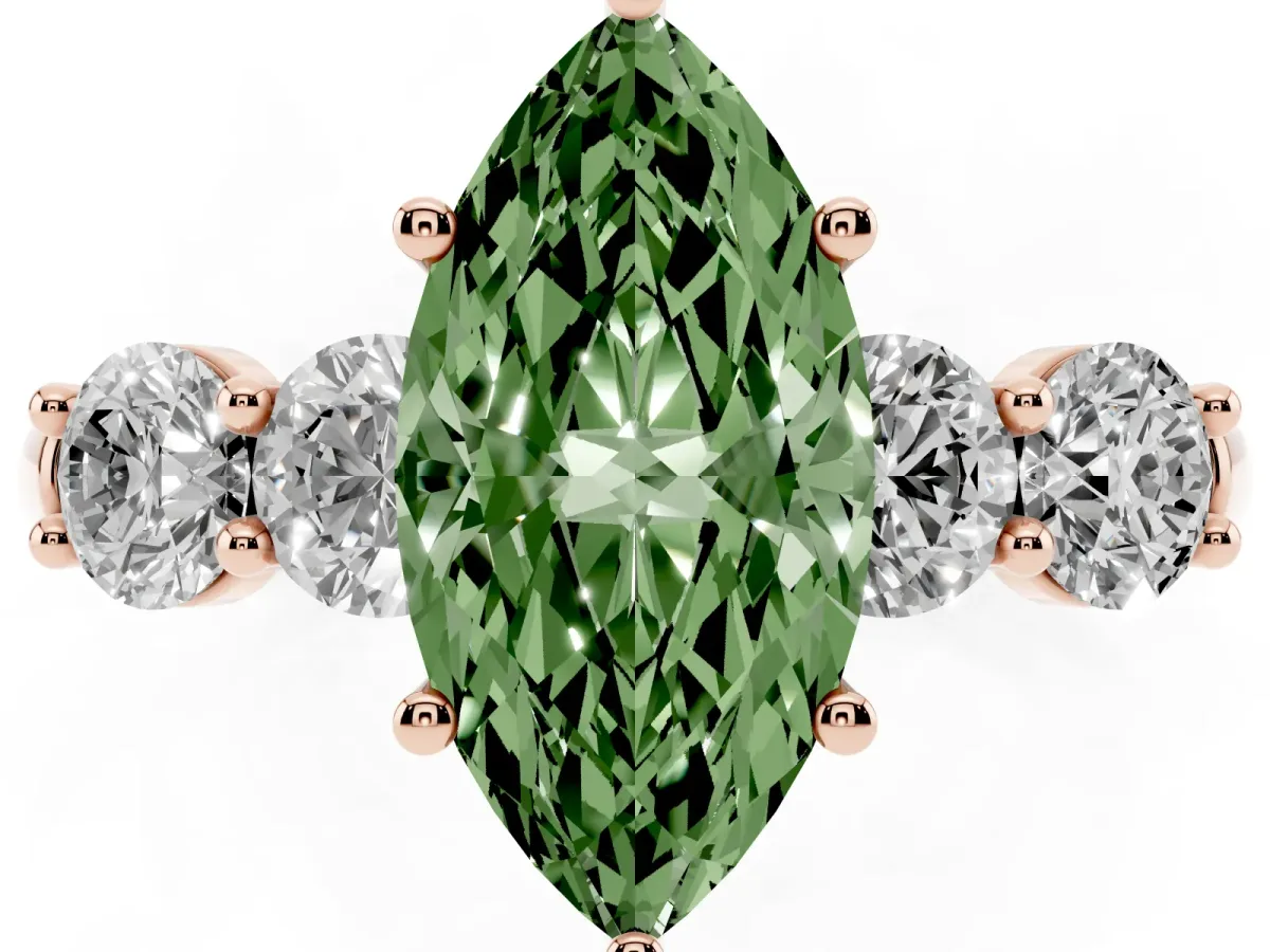 Fancy Green Marquise Cut Cut Five-Stone Prong Set Diamond Ring with Classic Band Rose gold