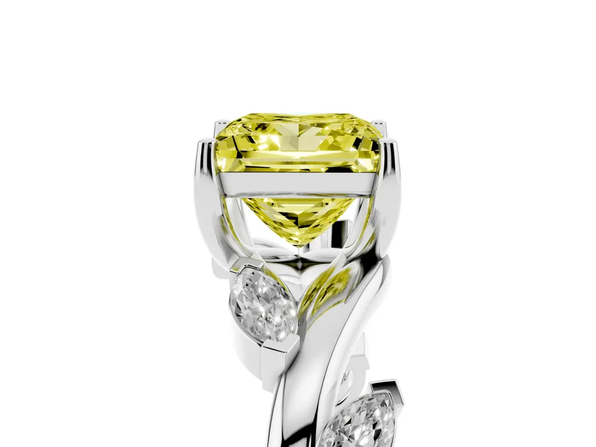 Fancy Yellow Princess Cut Solitaire Twisted Band Marquise Accent Prong Setting Ring Silver