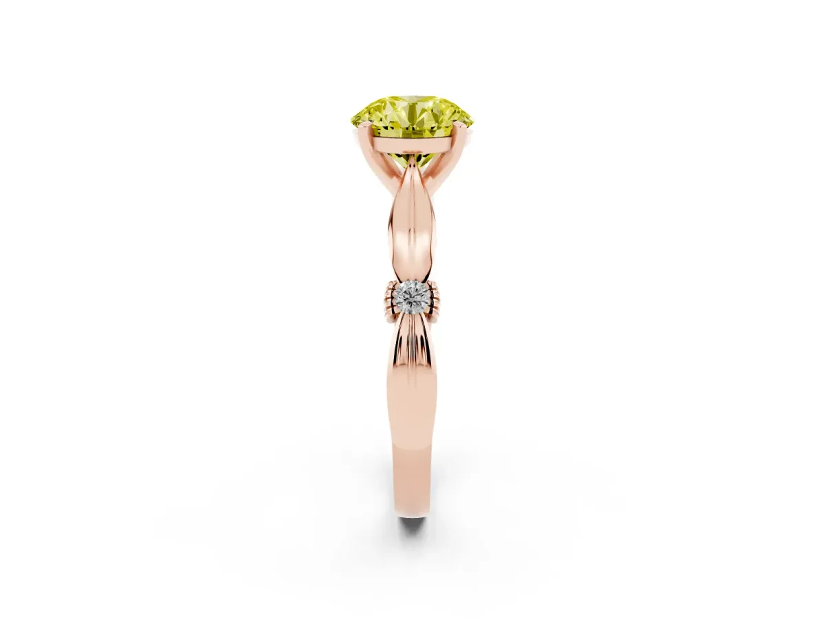 Fancy Yellow Round Cut Solitaire Diamond Twisted Band with Four-Prong Setting Rose gold