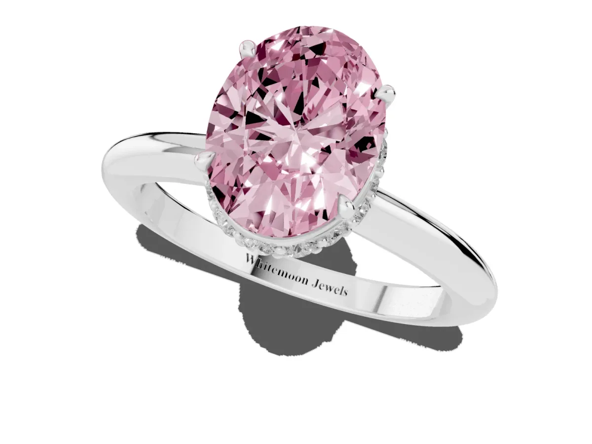 Fancy Pink Oval Cut Brilliant Solitaire Engagement Ring with Six-Prong Setting and Classic Band White gold
