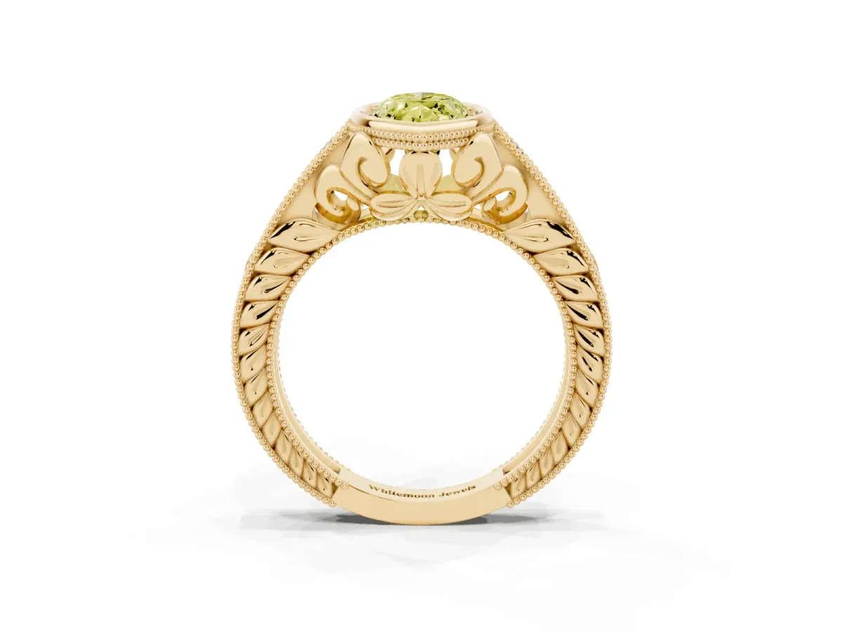 Fancy Yellow Bezel Set Marquise Cut Diamond Milgrain Pave Engagement Ring Yellow gold