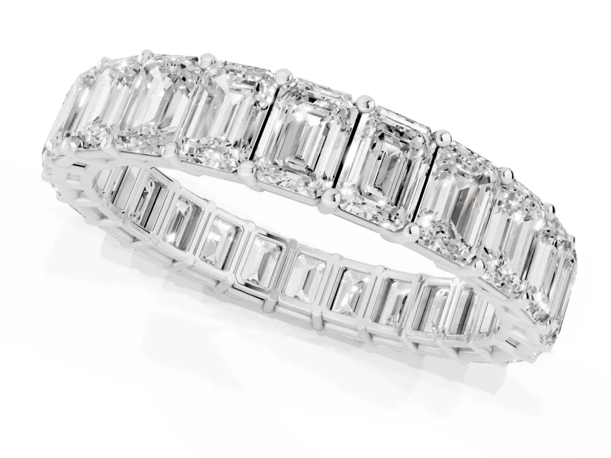 Emerald Cut Diamond Eternity Band with Shared Prong Setting Platinum
