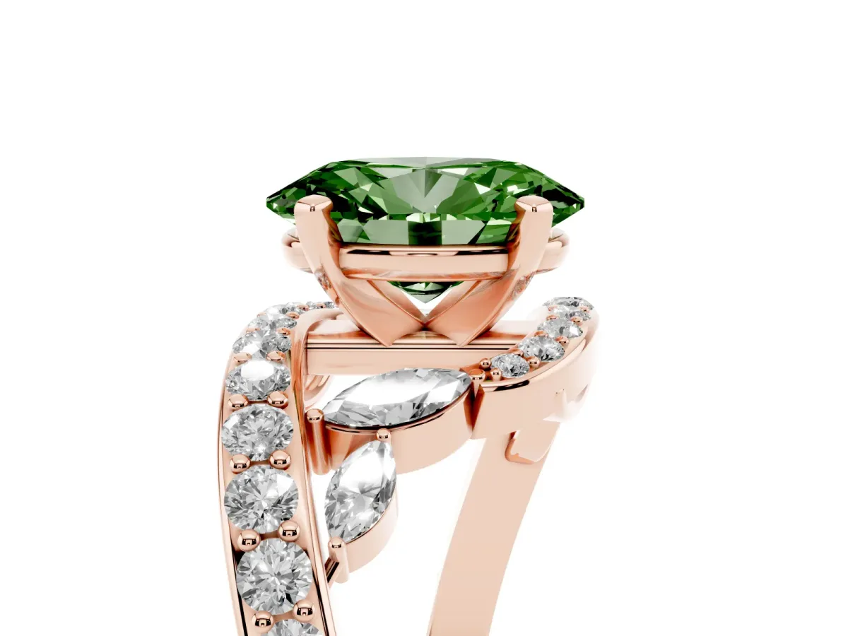 Fancy Green Oval Cut Solitaire with Pavé Twist Band and Four-Prong Setting Rose gold