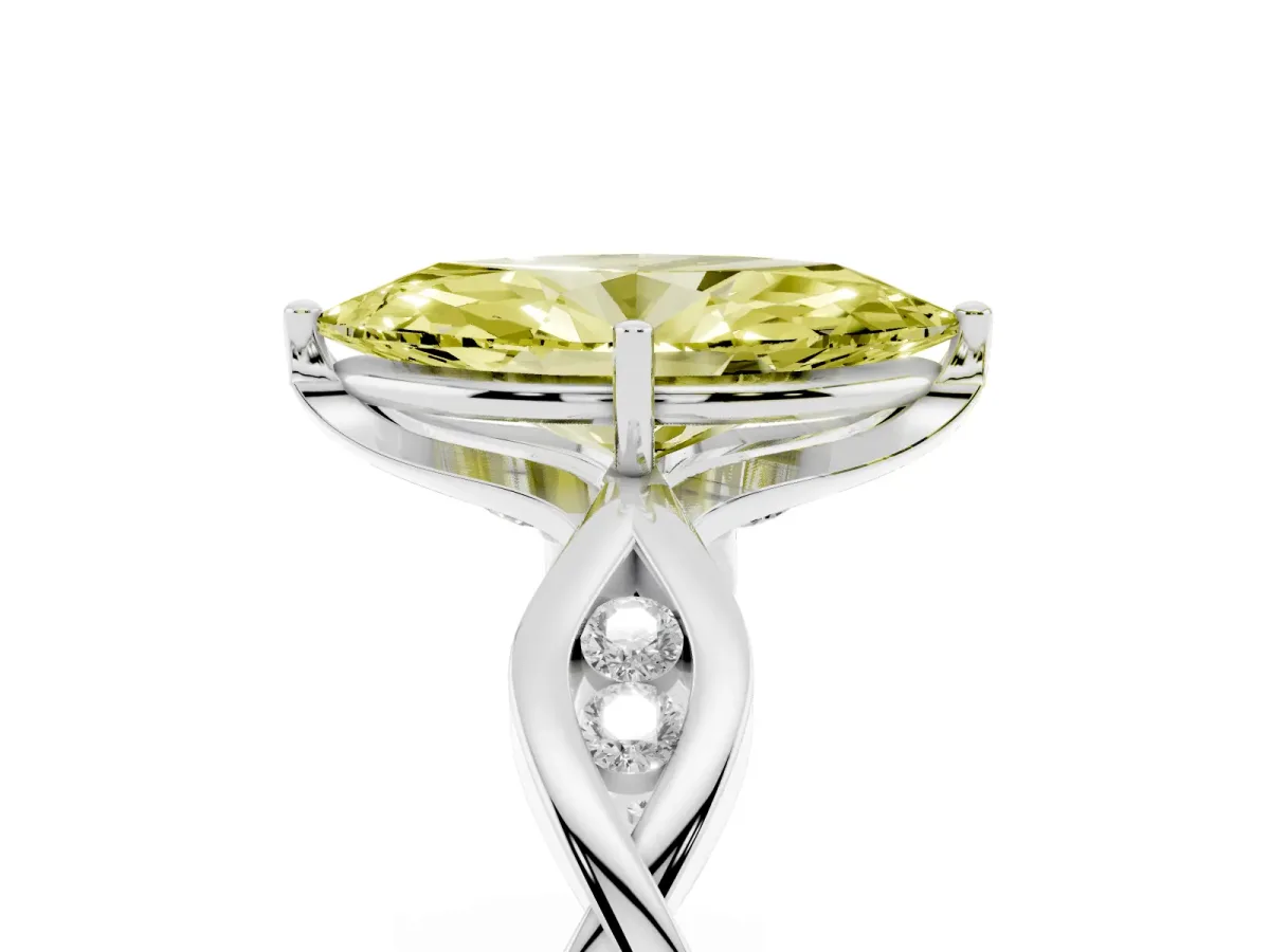 Fancy Yellow Marquise Cut Solitaire Twist Band with Leaf Prong Setting Silver