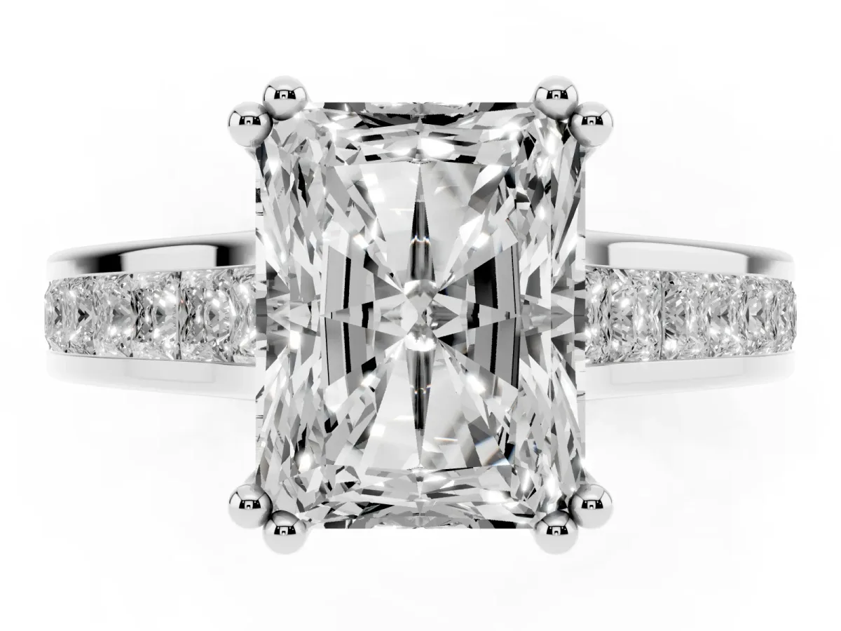 Radiant Cut Cut Channel Set Solitaire Engagement Ring with Prong Setting Silver