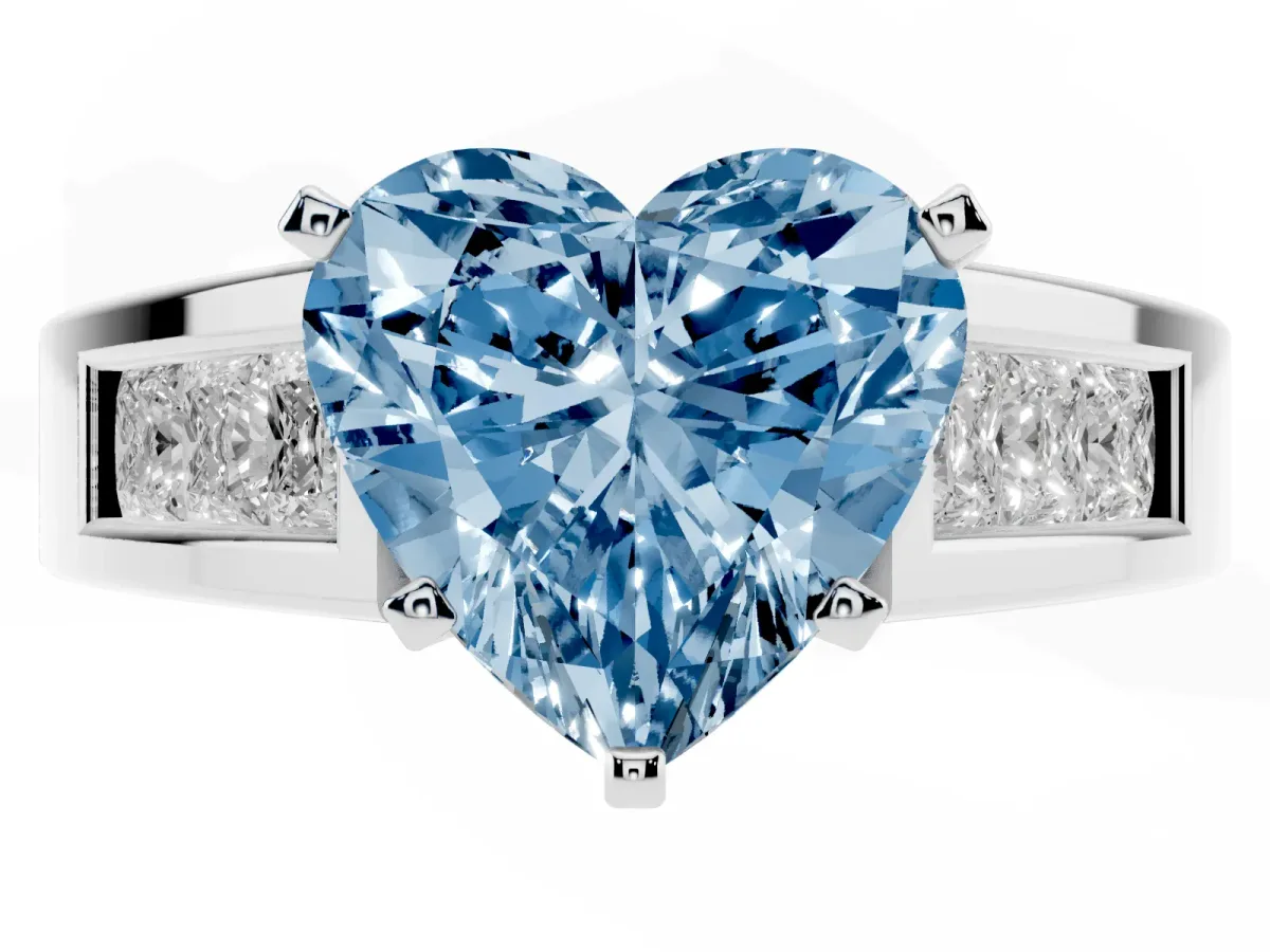 Fancy Blue Heart Cut Cut Channel Set Solitaire Ring with Four-Prong Setting Silver