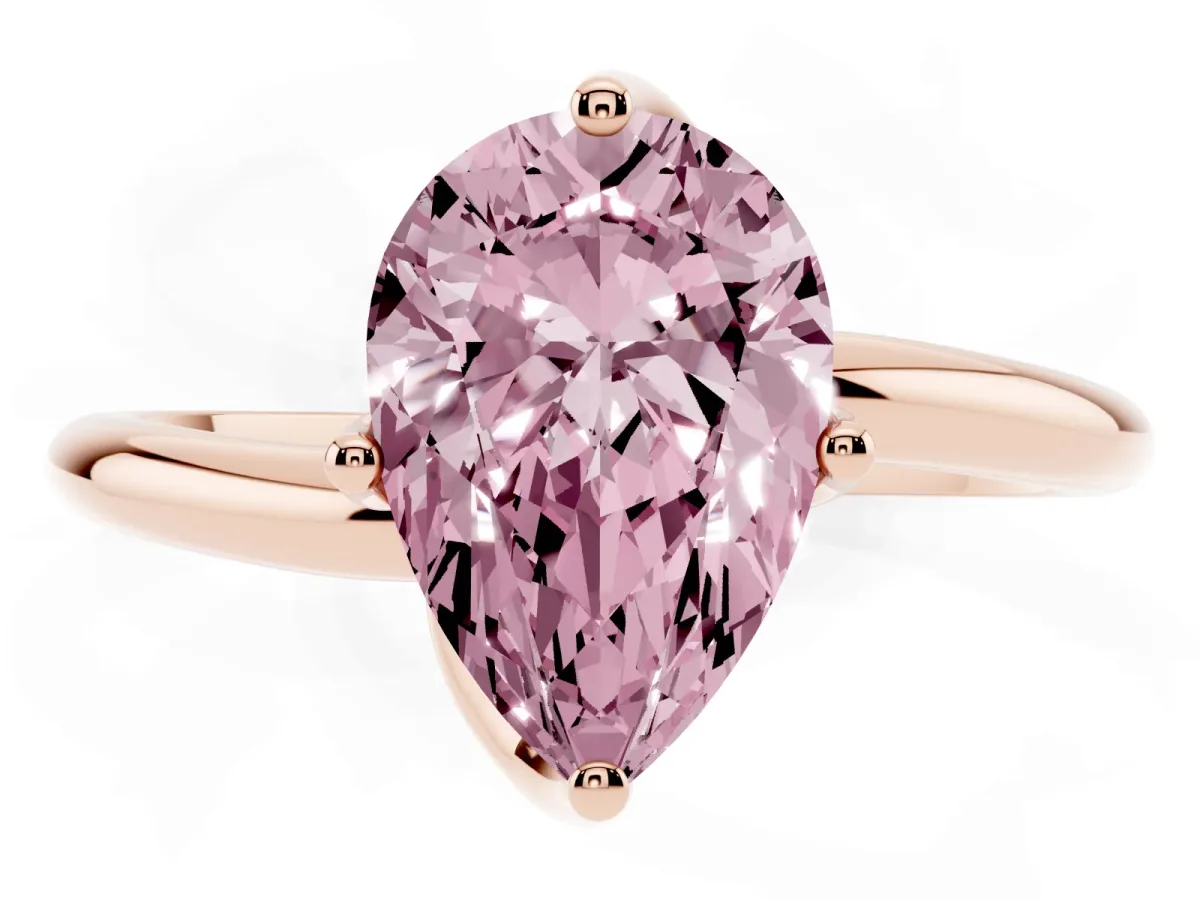 Fancy Pink Pear Cut Diamond Solitaire Engagement Ring with Four-Prong Setting and Classic Band Rose gold