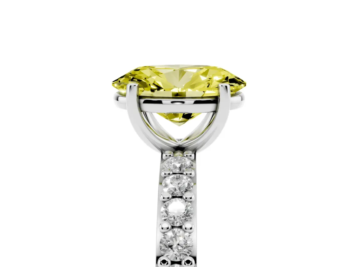 Fancy Yellow Oval Cut Cut Diamond Solitaire with Pave Band and Four-Prong Setting Silver